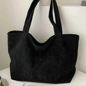 Black Corduroy Tote Bag